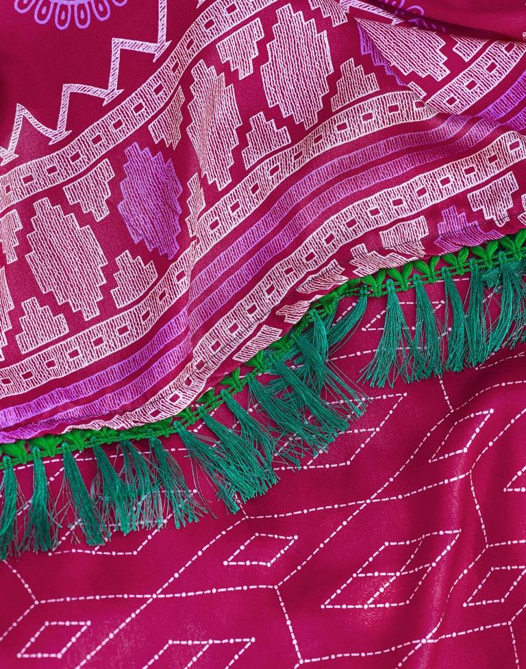 Rani Pink Cotton Printed Saree