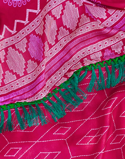 Rani Pink Cotton Printed Saree