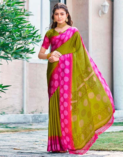 Yellow Green Cotton Printed Saree