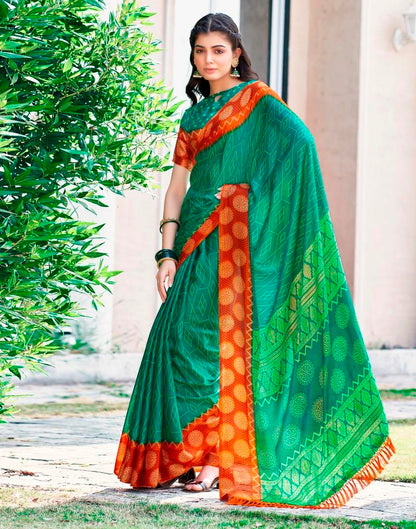 Teal Green Cotton Printed Saree