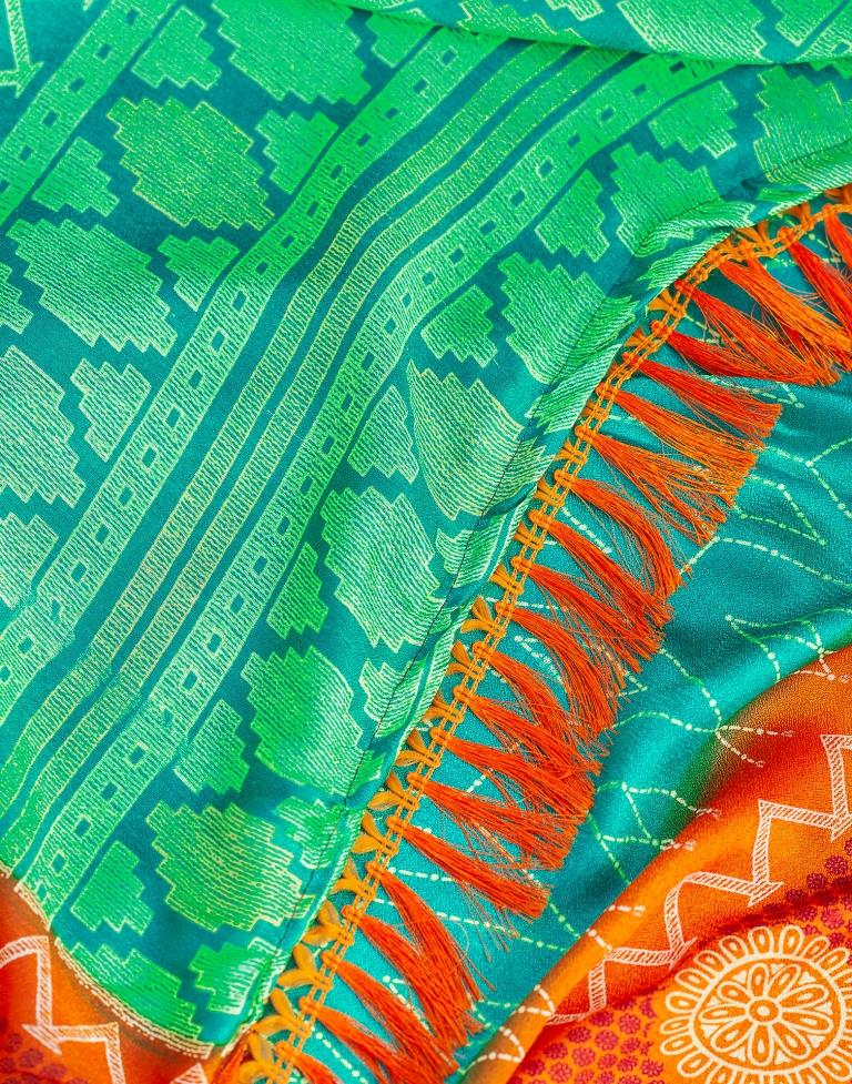 Teal Green Cotton Printed Saree