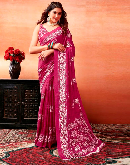 Pink Silk Printed Saree