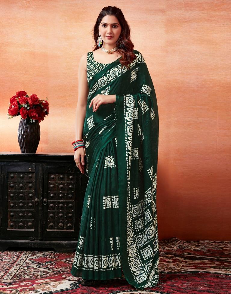 Dark Green Silk Printed Saree