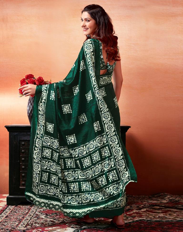 Dark Green Silk Printed Saree