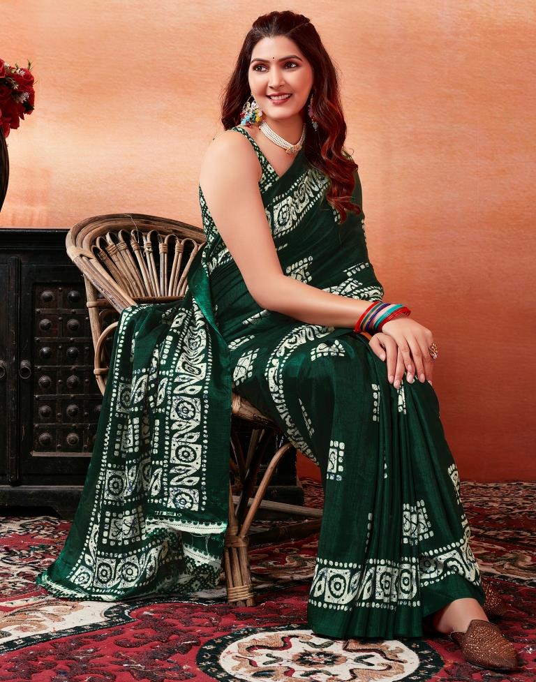 Dark Green Silk Printed Saree