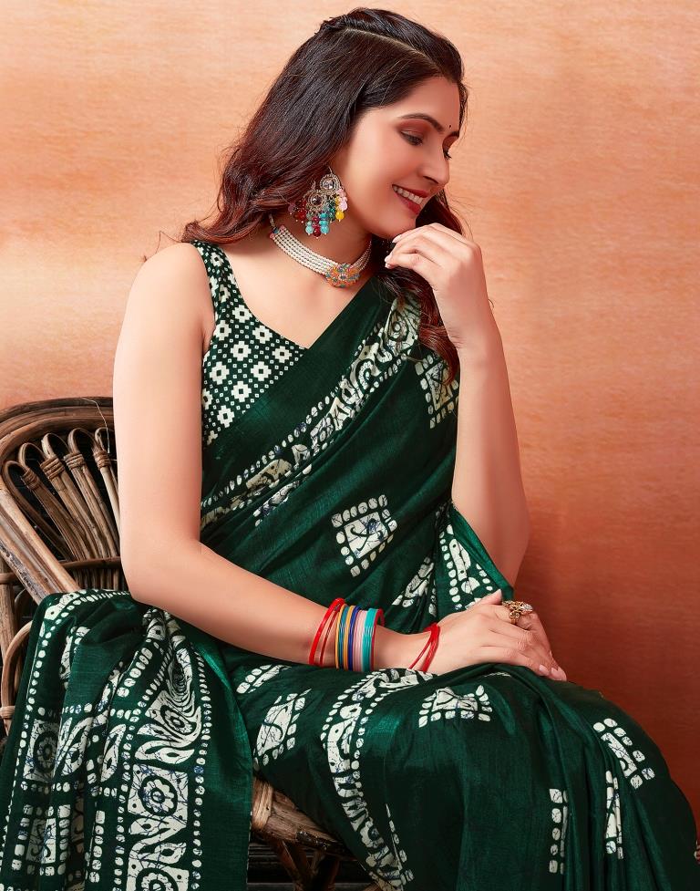 Dark Green Silk Printed Saree