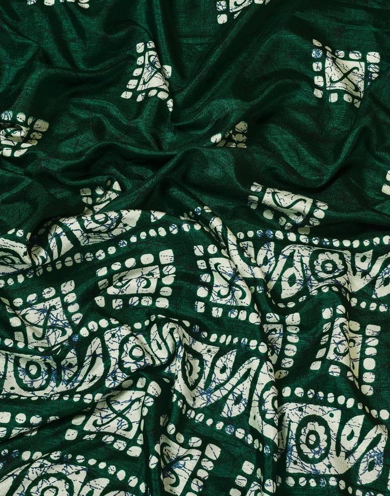 Dark Green Silk Printed Saree