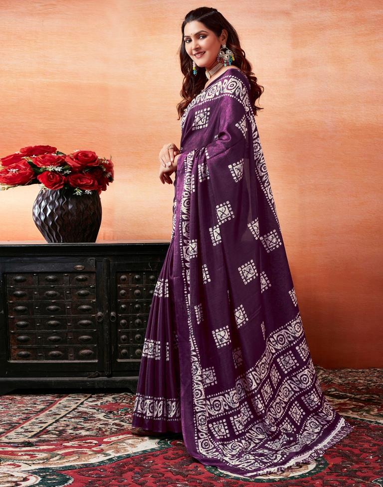 Dark Purple Silk Printed Saree