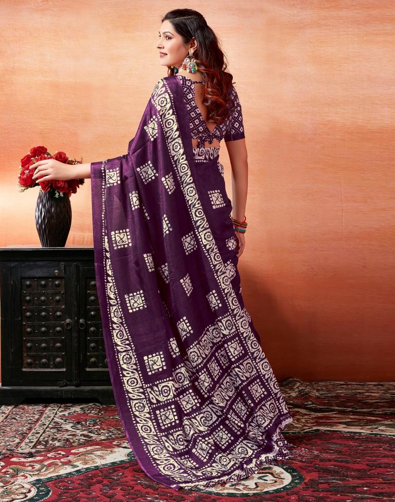 Dark Purple Silk Printed Saree