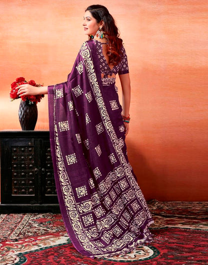 Dark Purple Silk Printed Saree