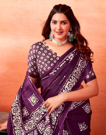 Dark Purple Silk Printed Saree