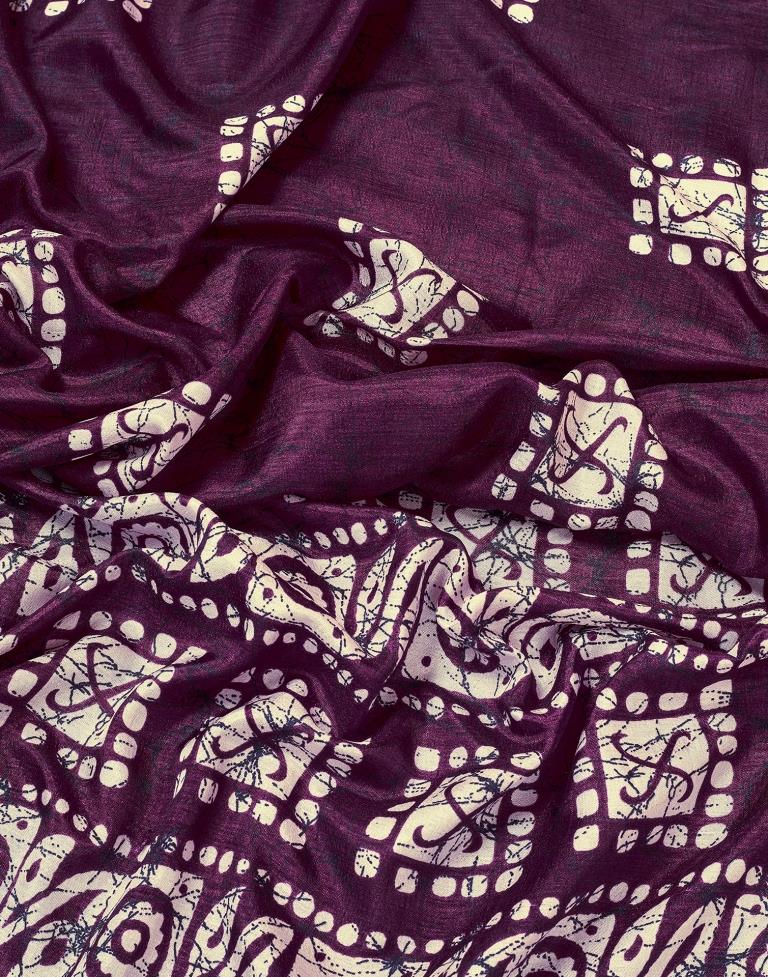 Dark Purple Silk Printed Saree