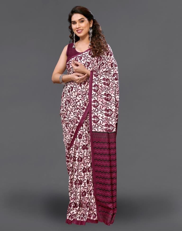 Maroon Silk Printed Saree