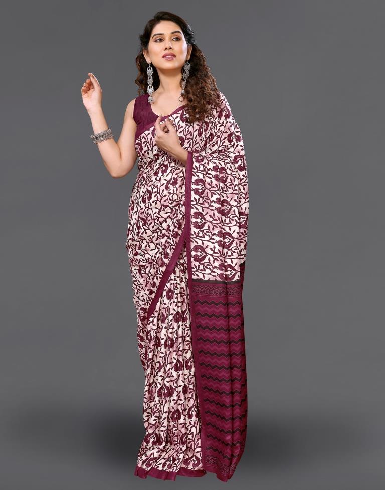 Maroon Silk Printed Saree