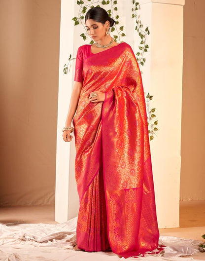 Orange Silk Woven Saree