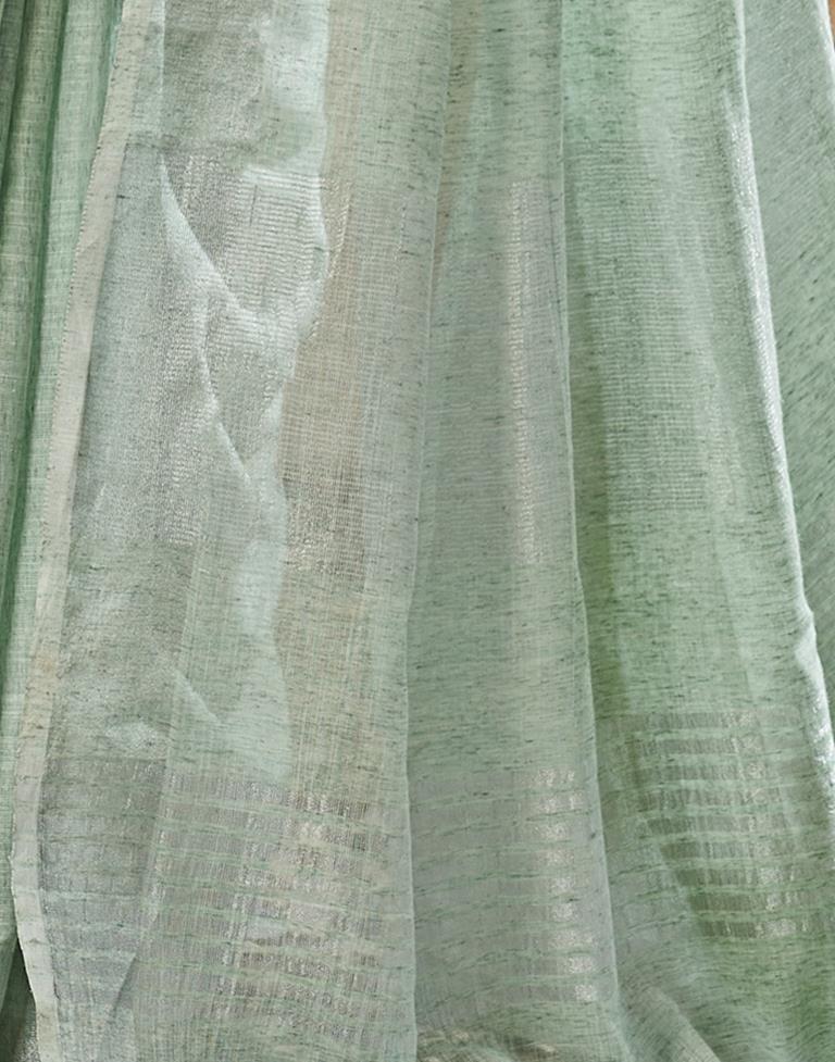 Light Pista Green Cotton Woven Saree