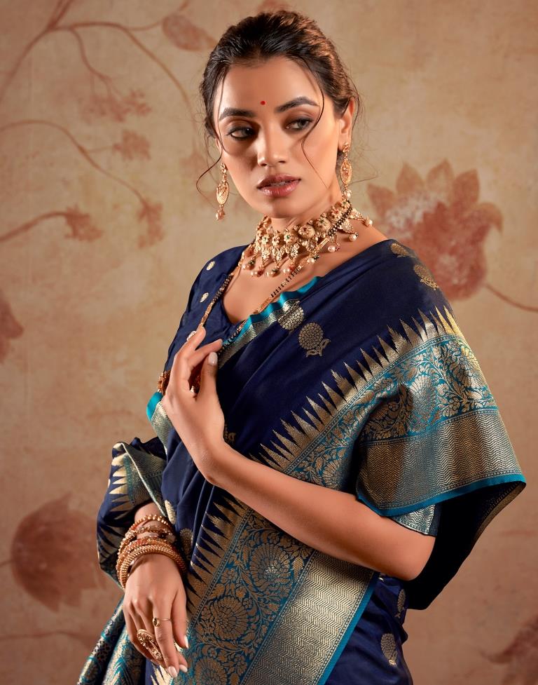 Navy Blue Silk Banarasi Saree