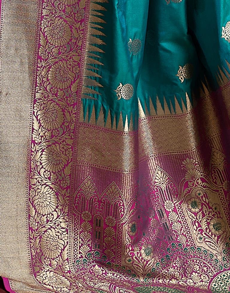 Pacock Blue Silk Banarasi Saree