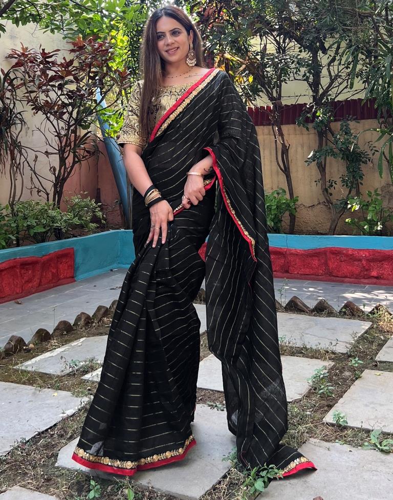 Black Cotton Plain Saree