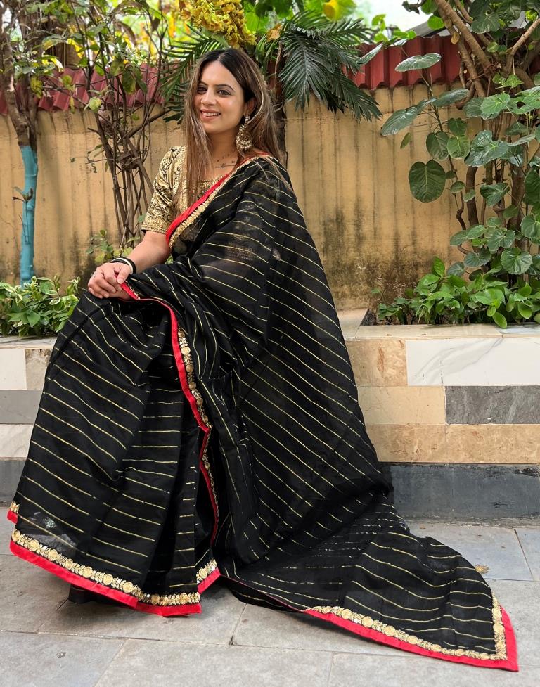 Black Cotton Plain Saree