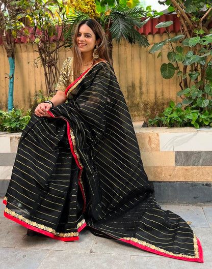 Black Cotton Plain Saree