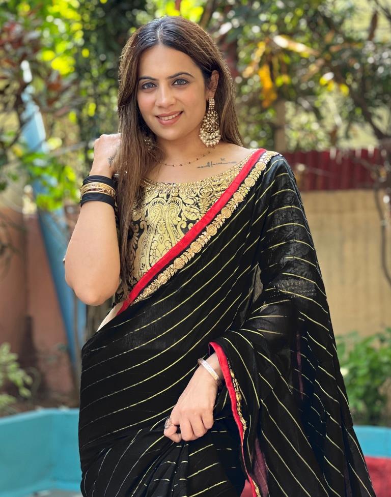 Black Cotton Plain Saree