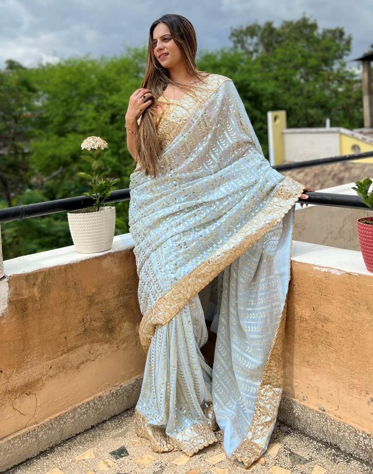 Grey Georgette Plain Saree