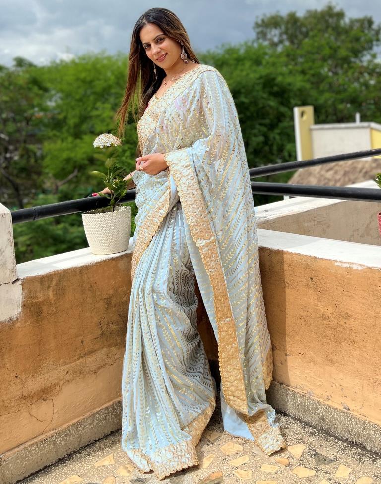 Grey Georgette Plain Saree