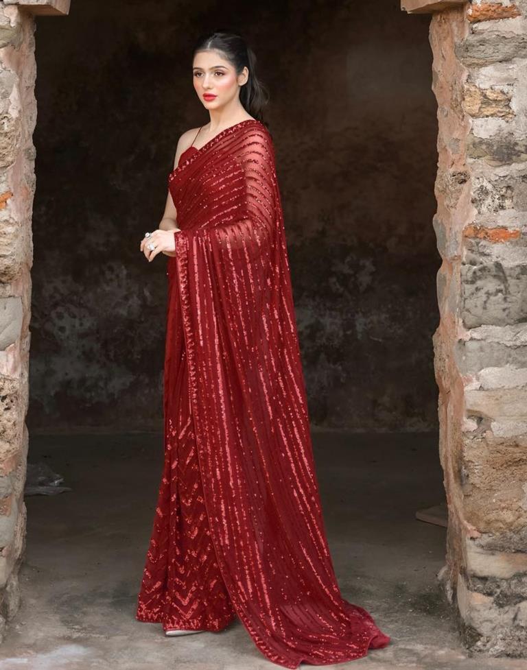 Red Georgette Plain Saree