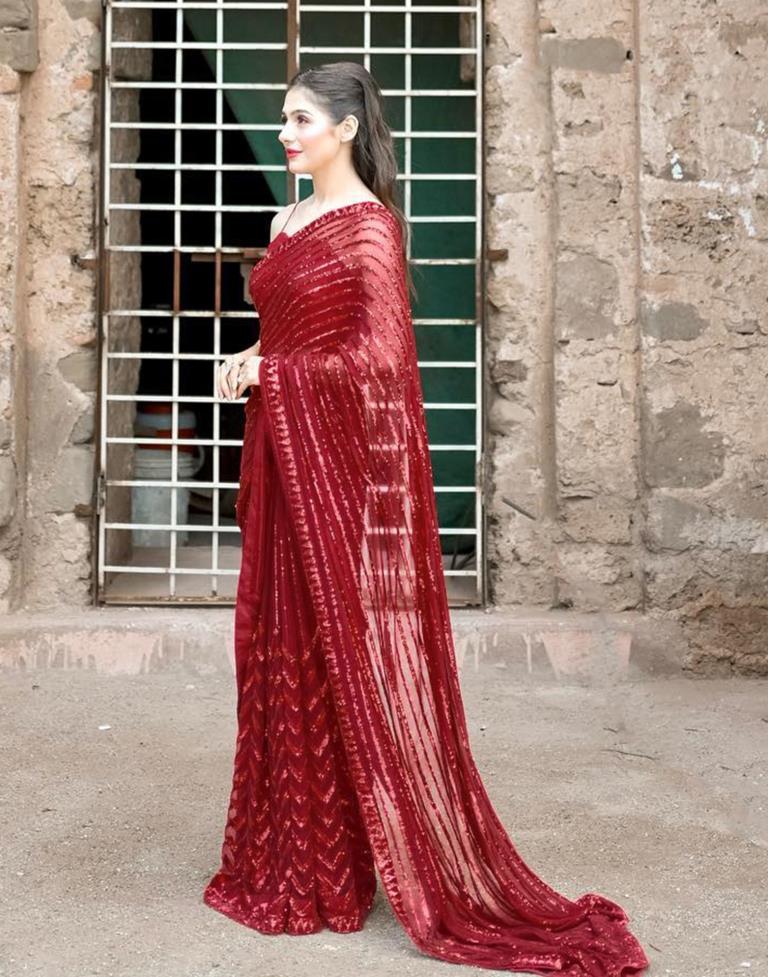 Red Georgette Plain Saree