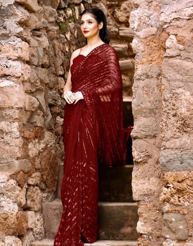 Red Georgette Plain Saree