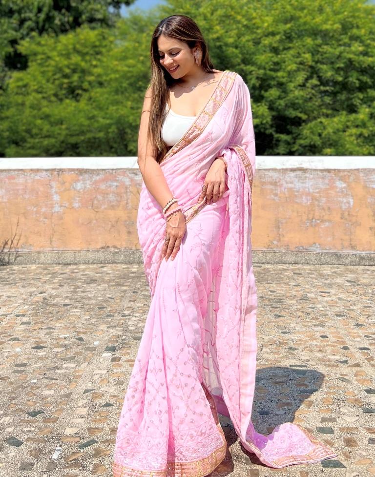 Light Pink Georgette Plain Saree