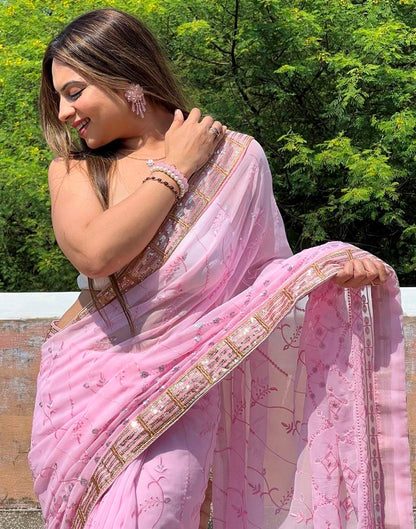 Light Pink Georgette Plain Saree