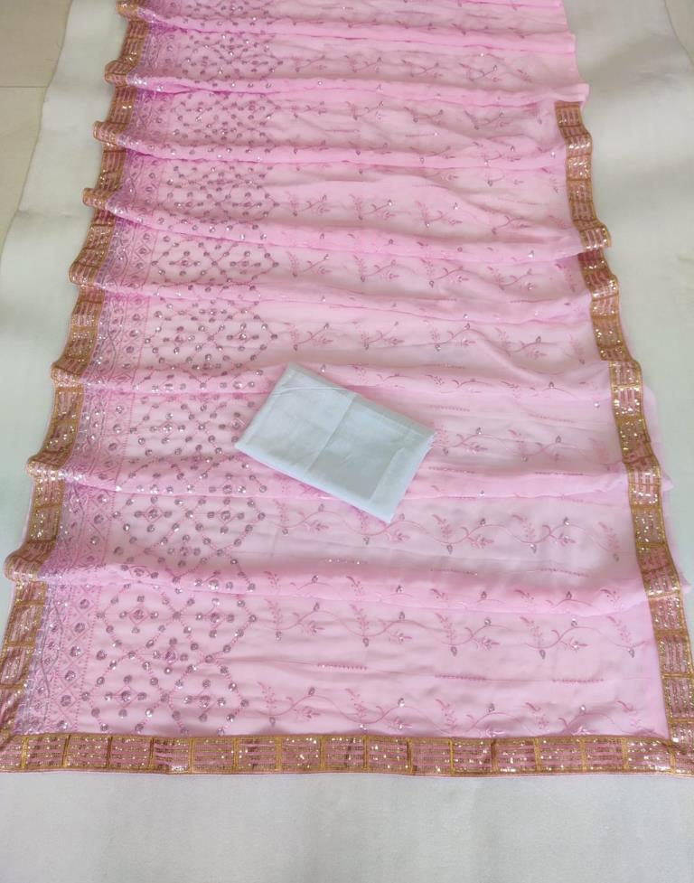 Light Pink Georgette Plain Saree