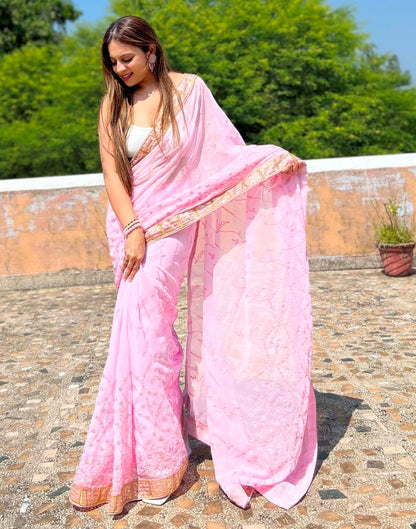 Light Pink Georgette Plain Saree