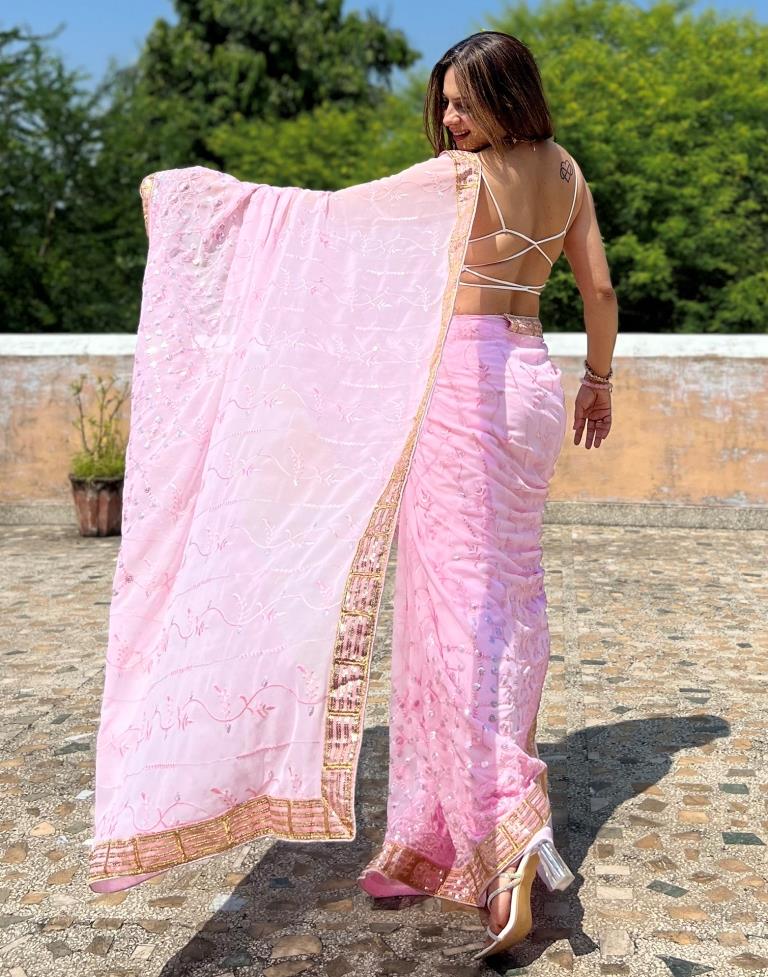 Light Pink Georgette Plain Saree