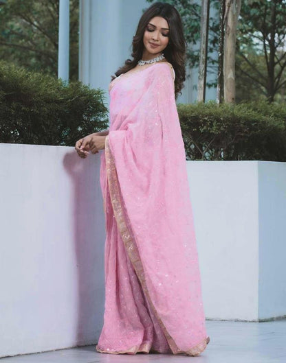 Light Pink Georgette Plain Saree