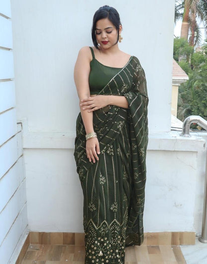 Mehandi Green Georgette Plain Saree