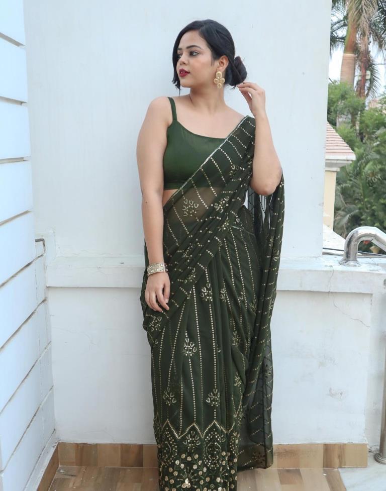 Mehandi Green Georgette Plain Saree