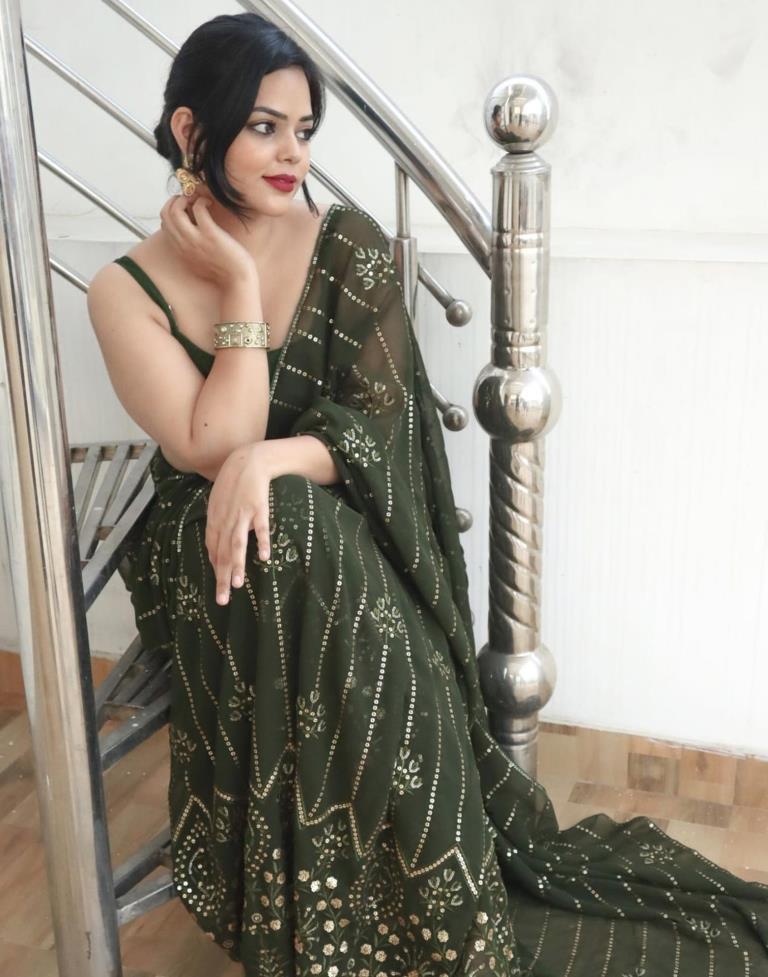 Mehandi Green Georgette Plain Saree