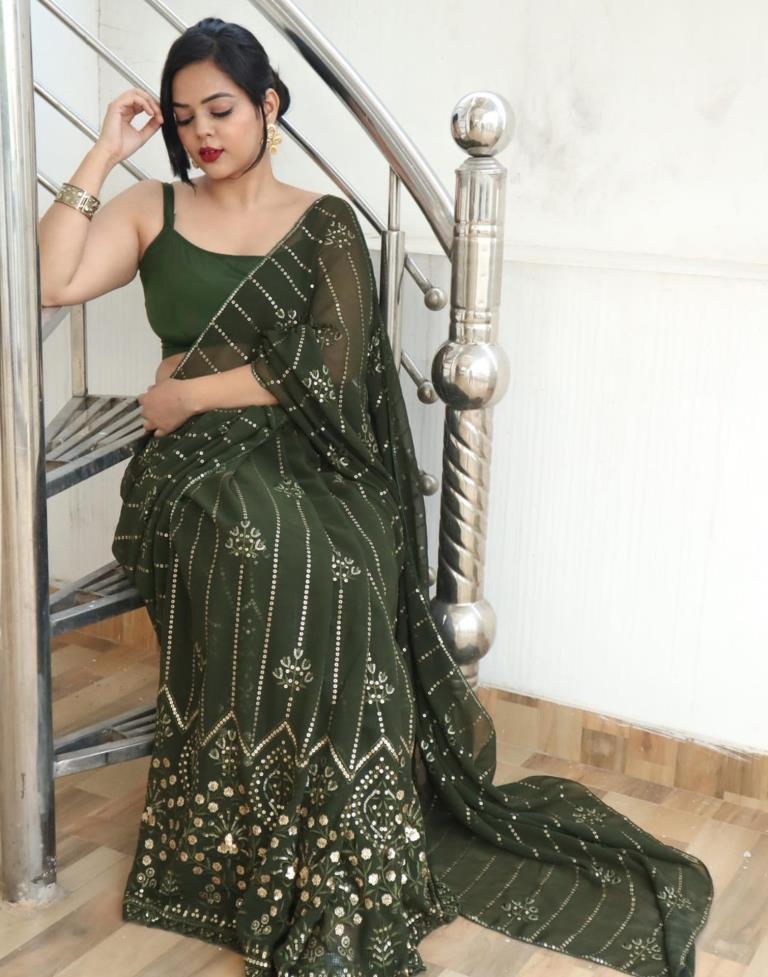 Mehandi Green Georgette Plain Saree