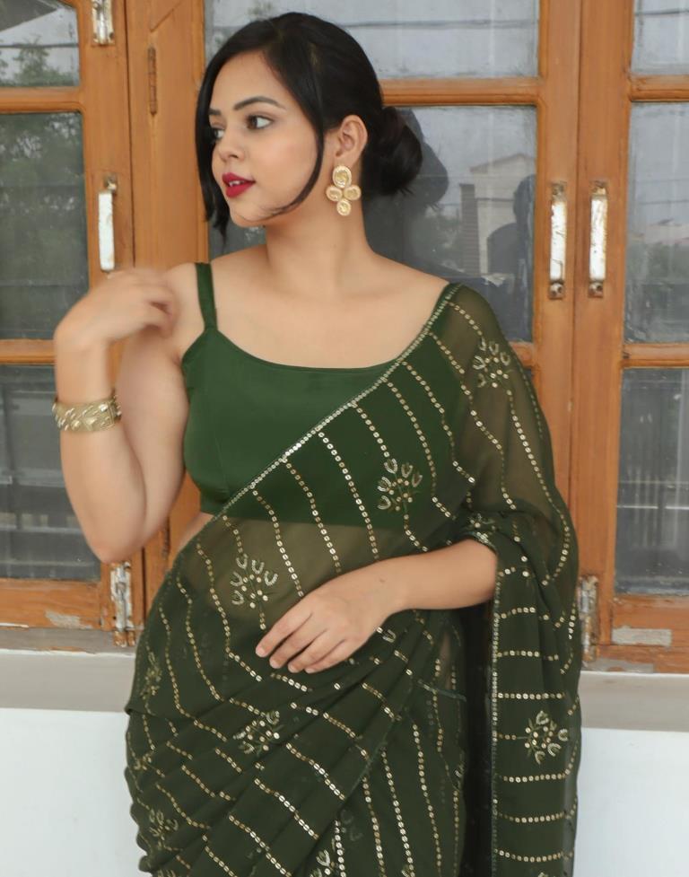 Mehandi Green Georgette Plain Saree