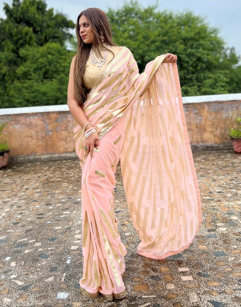 Light Peach Georgette Plain Saree