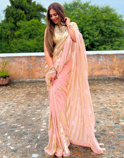 Light Peach Georgette Plain Saree