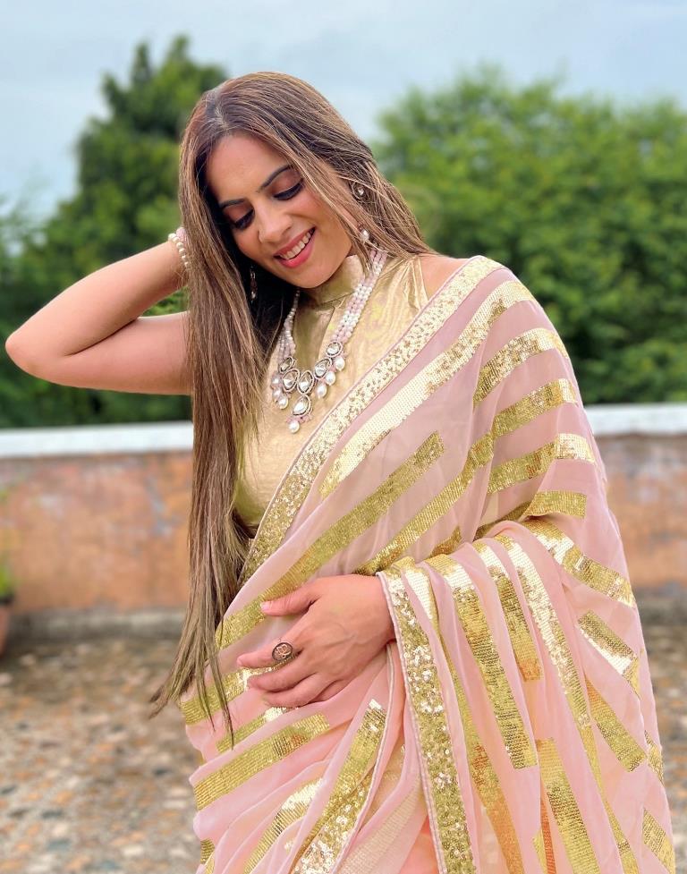 Light Peach Georgette Plain Saree