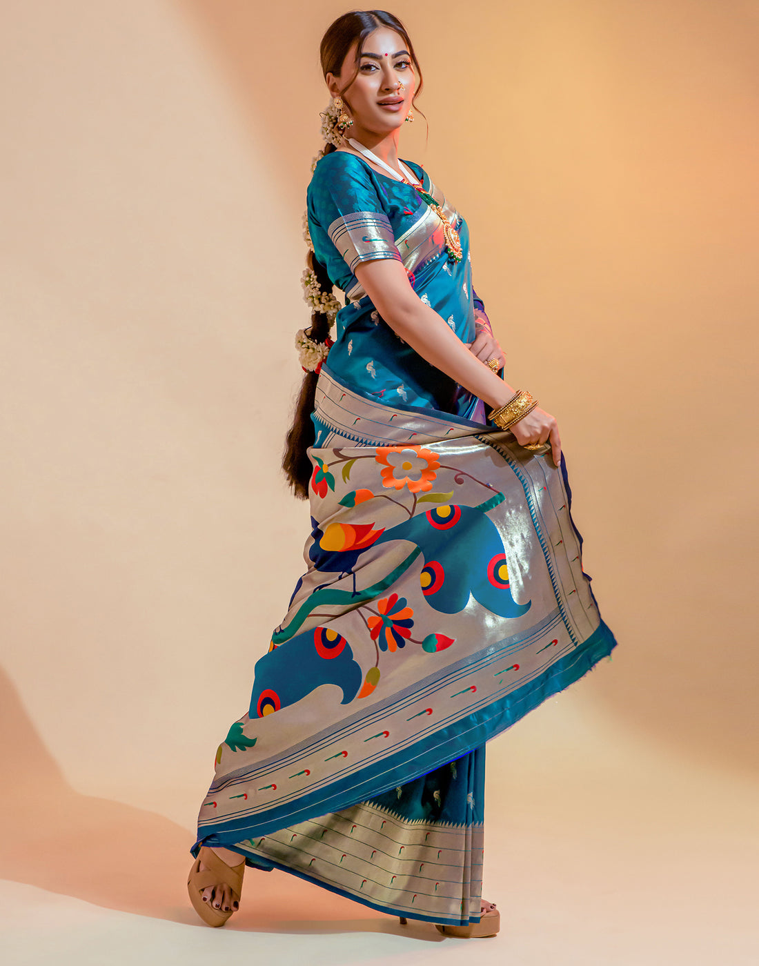 Peacock Blue Silk Weaving Saree