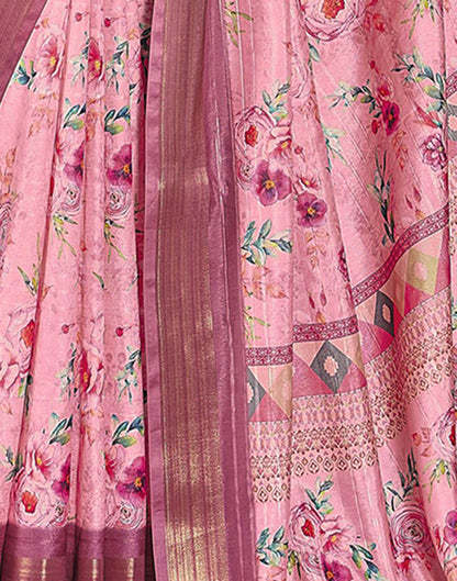 Rose Pink Silk Printed Saree