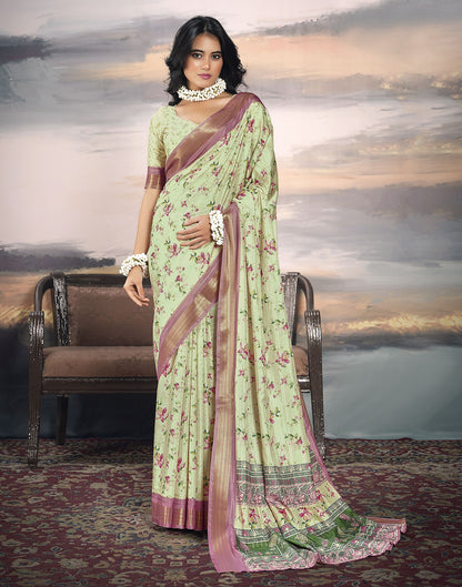 Light Yellow Silk Printed Saree