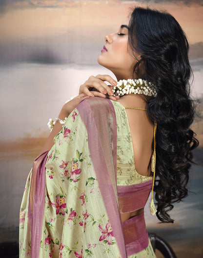 Light Yellow Silk Printed Saree