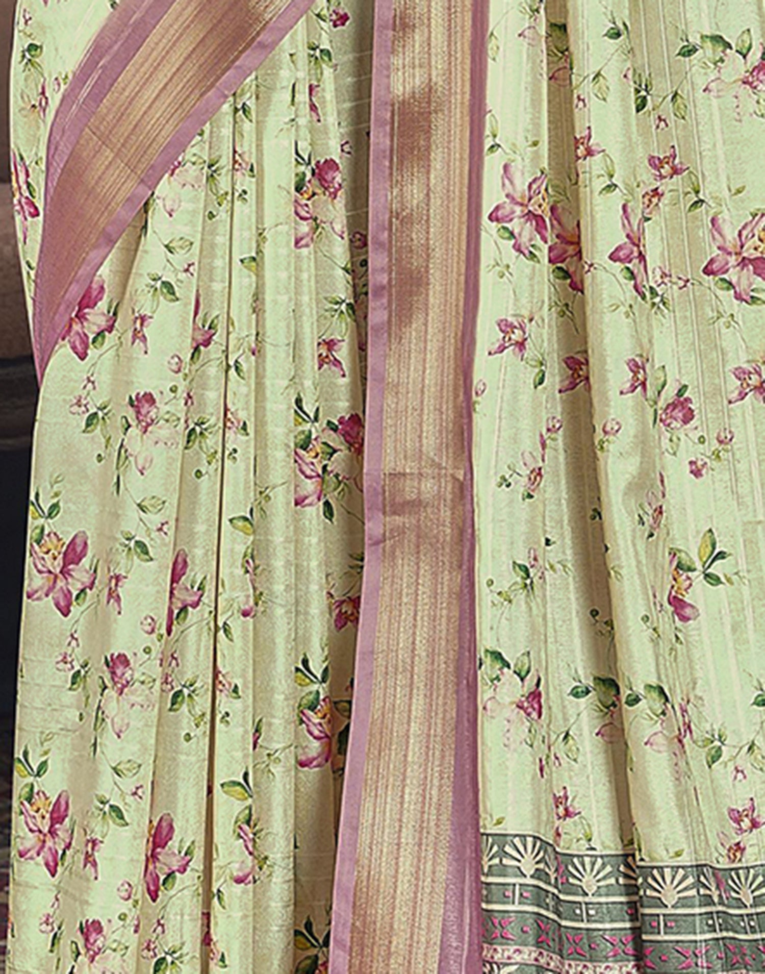 Light Yellow Silk Printed Saree